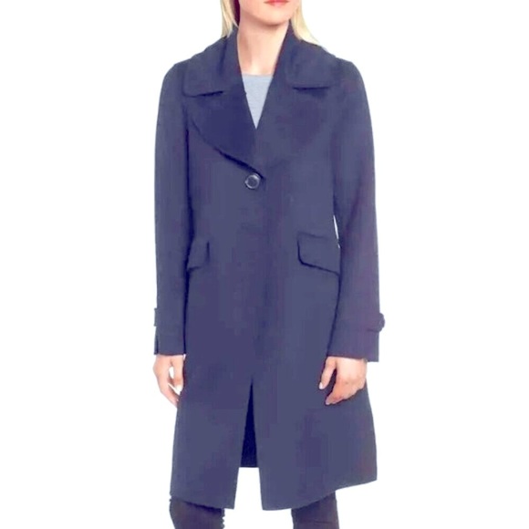 NWT Designer DEREK LAM 10 CROSBY Single Breast Navy Wool Blend Coat L MSRP $895 - Picture 1 of 5